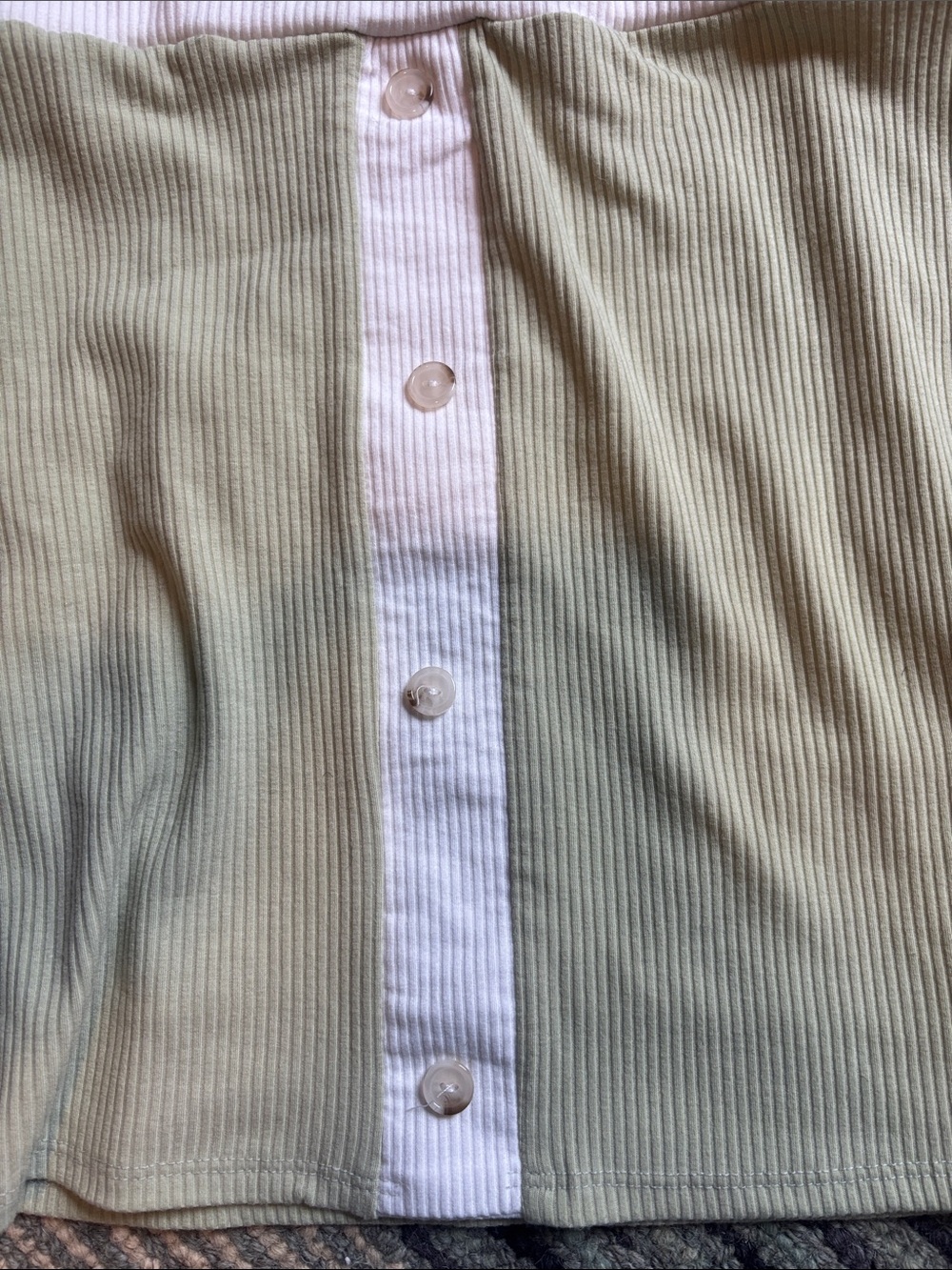 Le Lis Sage Green Ribbed Mini Skirt with White Center Panel - Picture 3 of 5